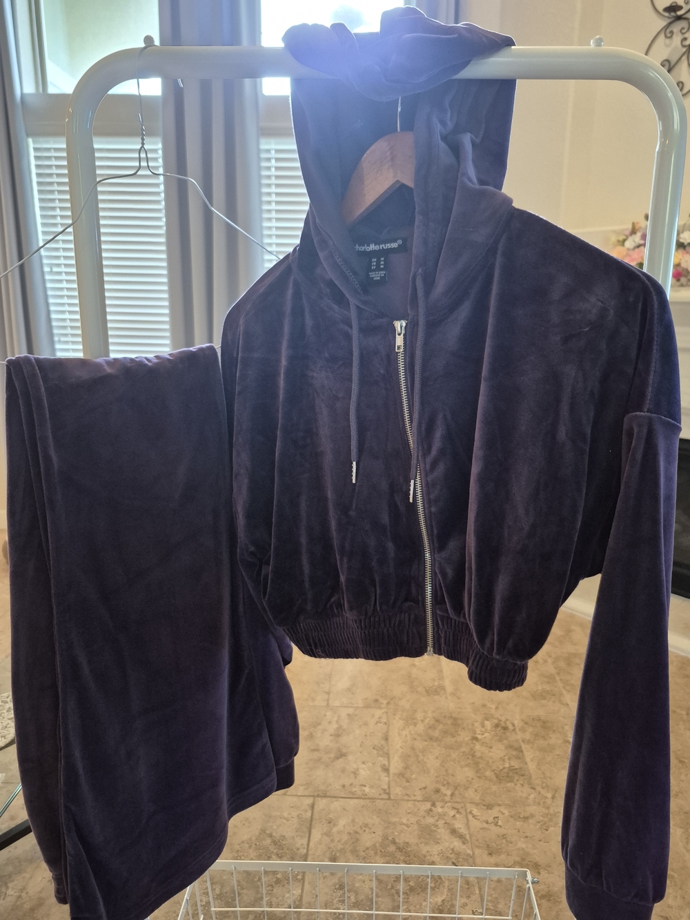 Forever 21 Purple Velour Zip-Up Hoodie Jacket